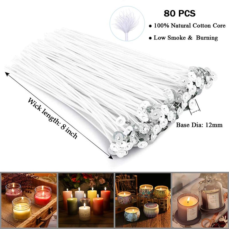 ANTUNIHOD Bulk Cotton Candle Wick 8" Pre-Waxed 80 Pcs with 60Pcs Candle Wick Stickers, 5Pcs Candle Wick Centering Device and 20PCS Metal Tabs for Candle Making (80pcs 20cm Wick kit) - Image 2